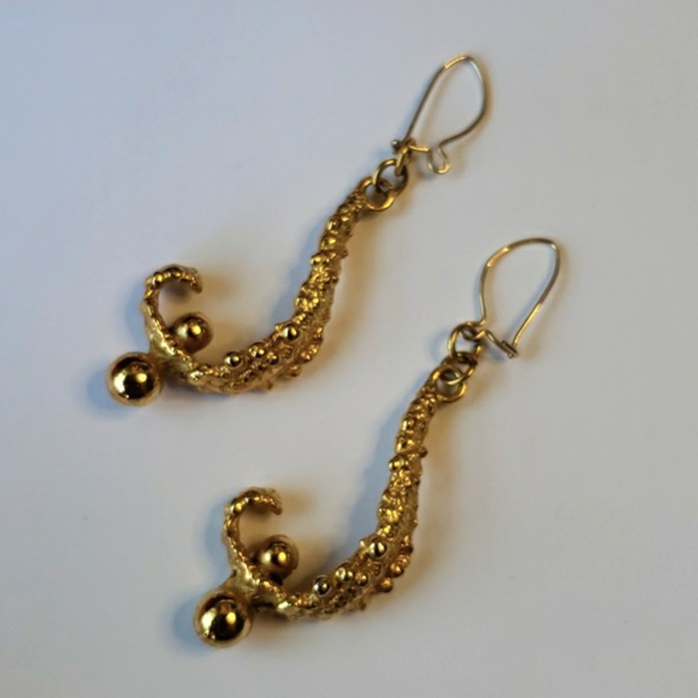 Gold dangle seahorse music note shaped cluster nugget earrings